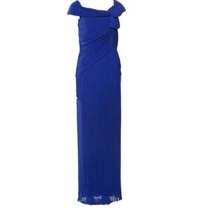 Women's Tadashi Shoji Blue Long Off The Shoulder Bow Evening Gown Dress 16 FLAW